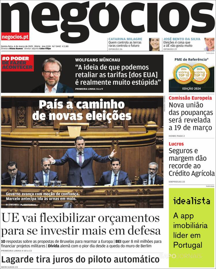 Portada de Jornal de Negócios (Portugal)