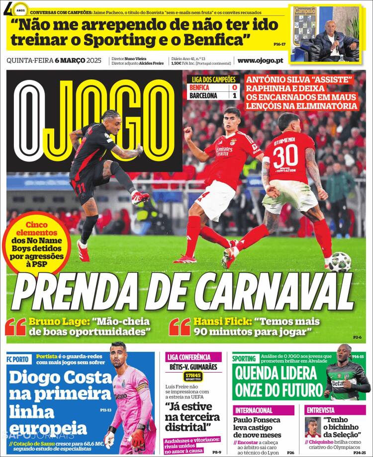 Portada de O Jogo (Portugal)