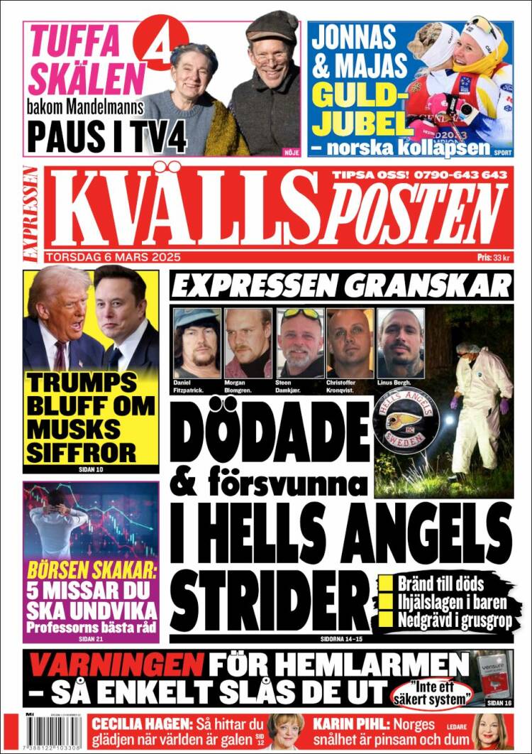Portada de Kvällsposten (Suecia)