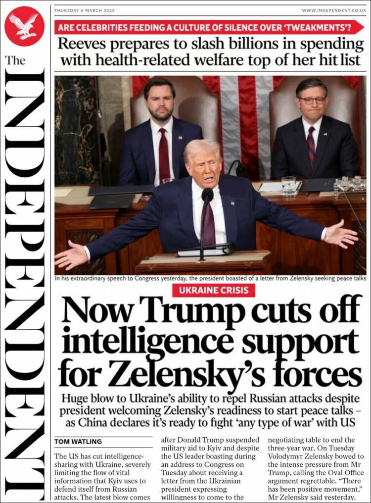 Portada de The Independent (Reino Unido)