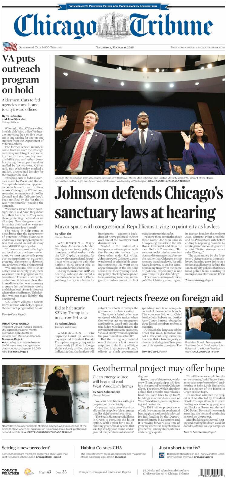 Portada de Chicago Tribune (USA)