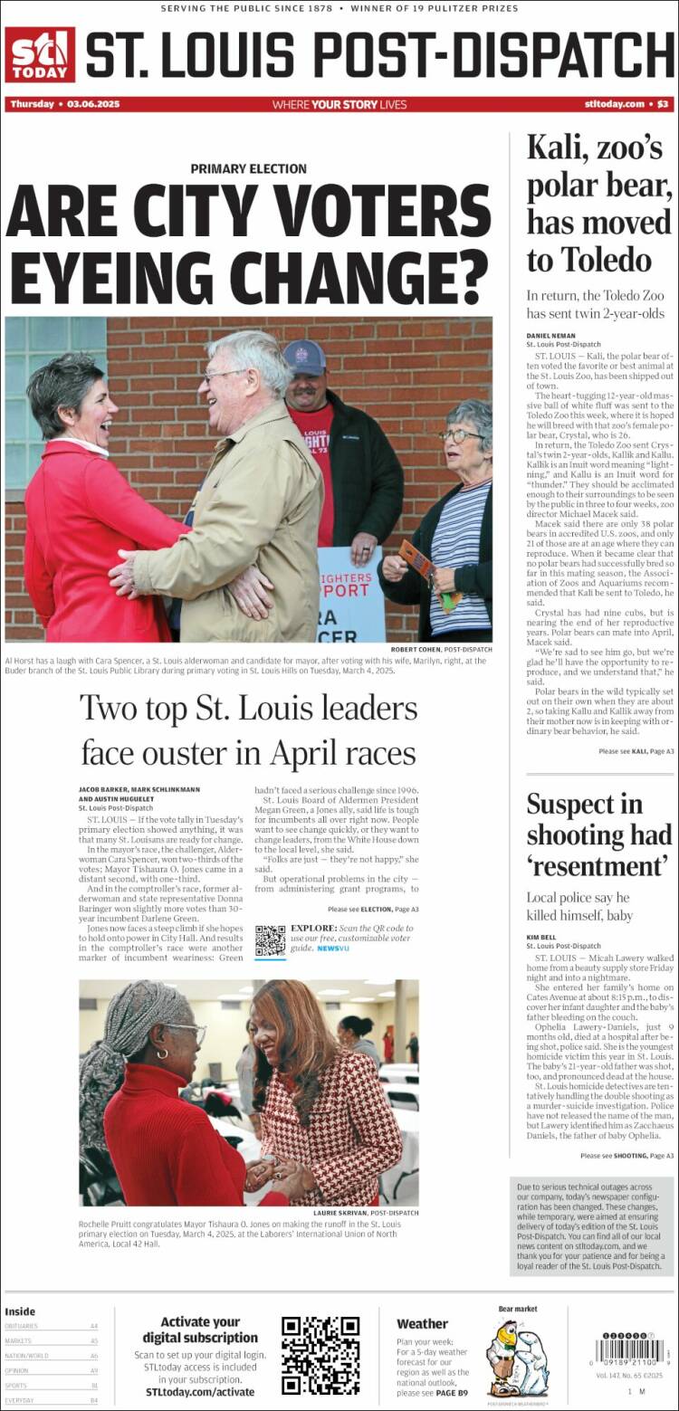 Portada de St. Louis Post-Dispatch (USA)