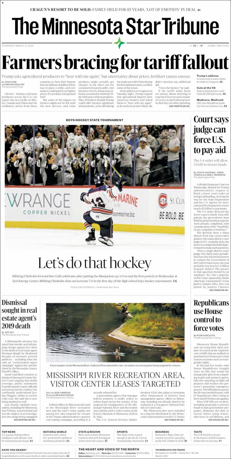 Portada de Star Tribune (USA)