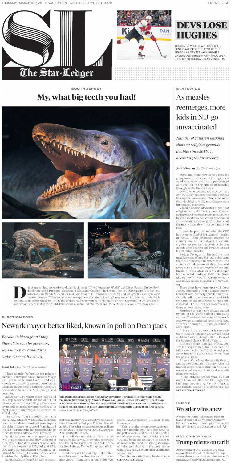 Portada de Star-Ledger (USA)