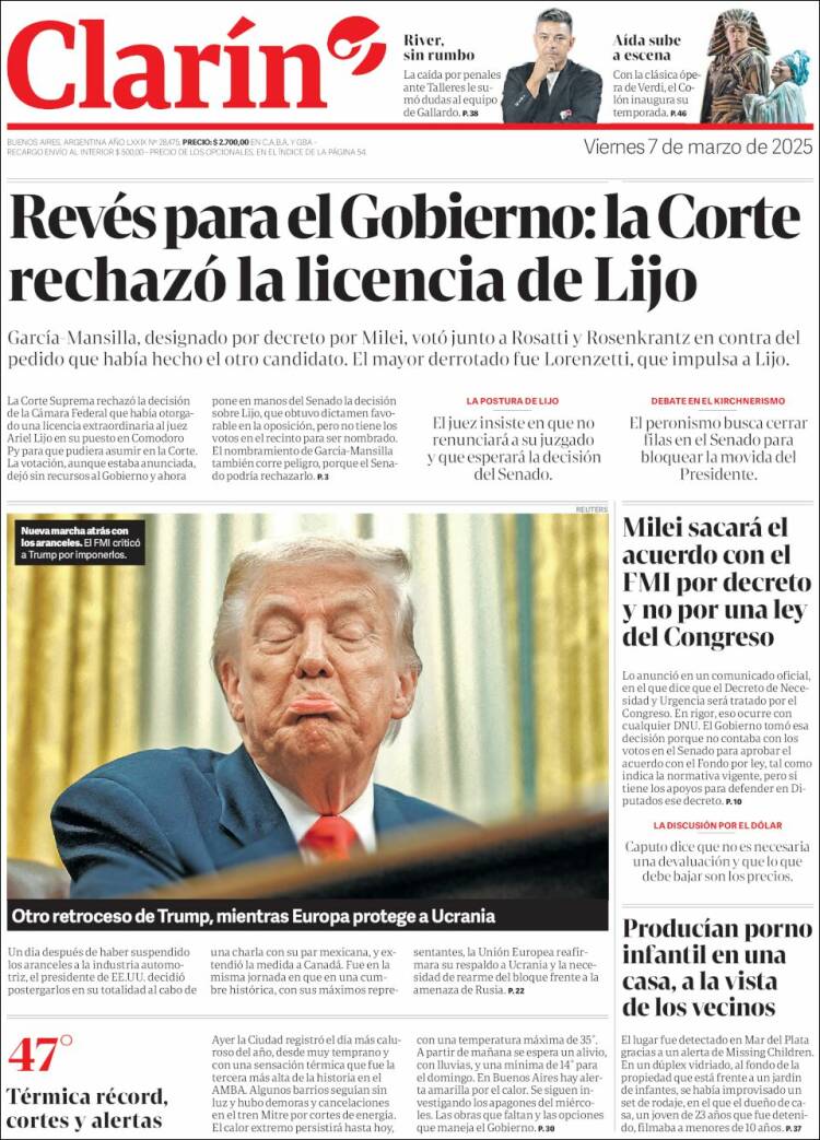 Portada de Clarín (Argentina)