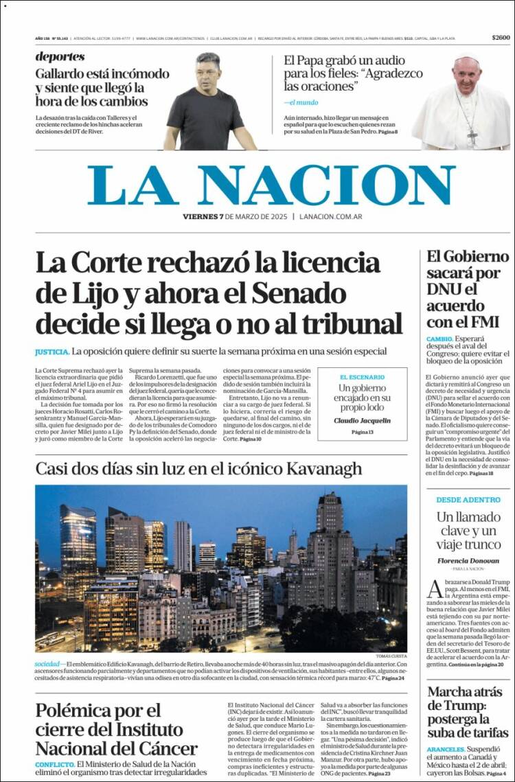 Portada de La Nación (Argentina)