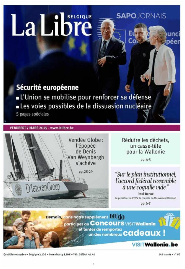 Portada de La Libre.be (B&eacute;lgica)