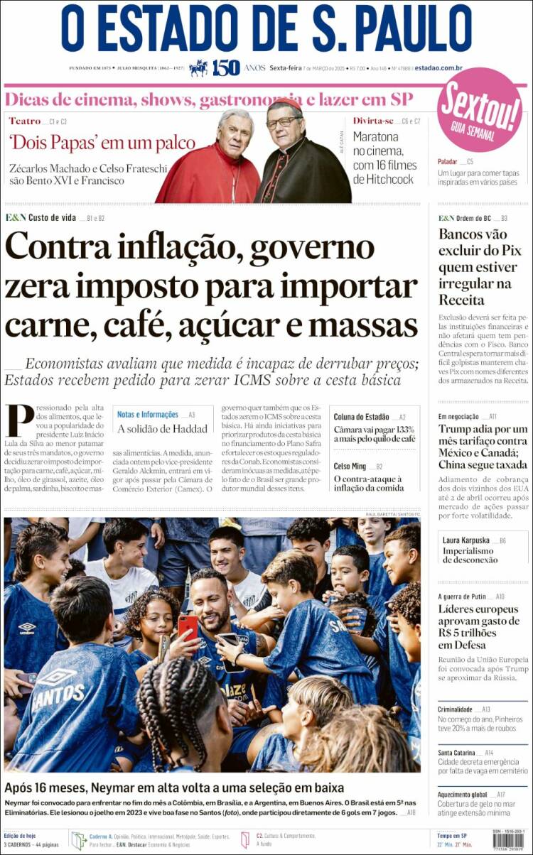 Portada de O Estado de São Paulo (Brasil)