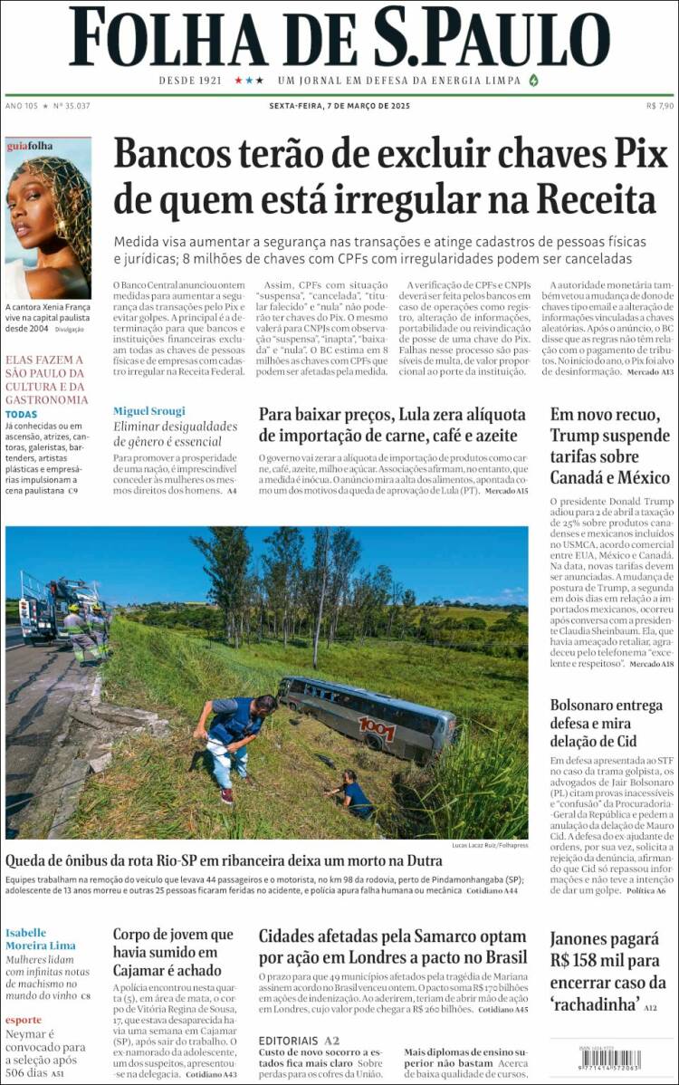 Portada de Folha de São Paulo (Brasil)