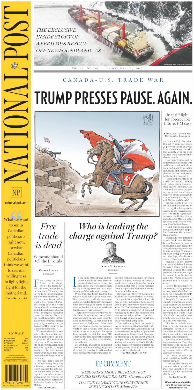 Portada de The National Post (Canadá)