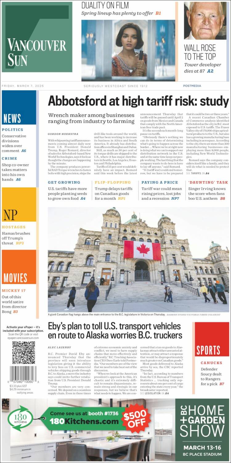 Portada de The Vancouver Sun (Canadá)