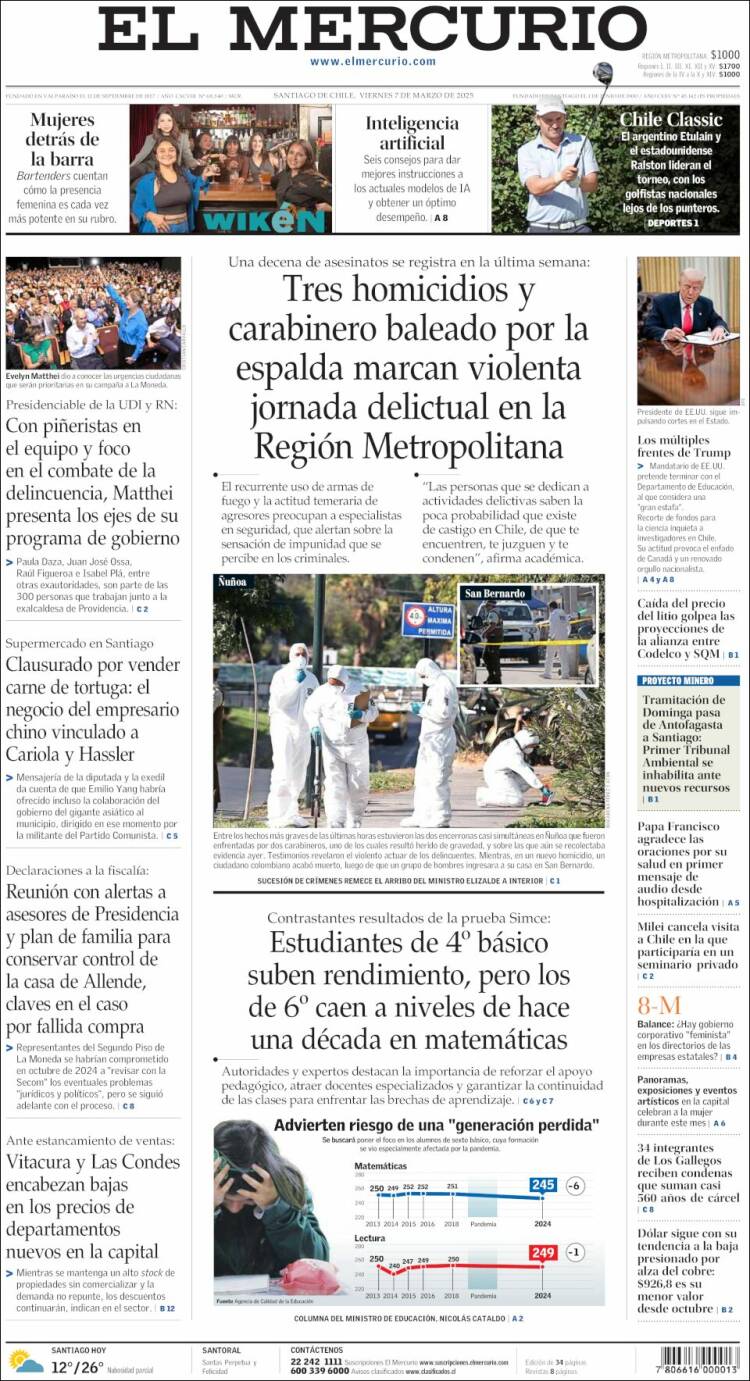 Portada de El Mercurio (Chile)