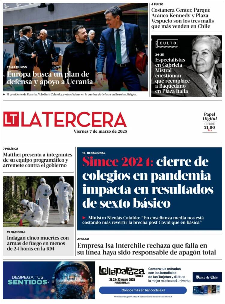 Portada de La Tercera (Chile)