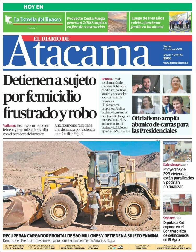 Portada de Diario de Atacama (Chile)