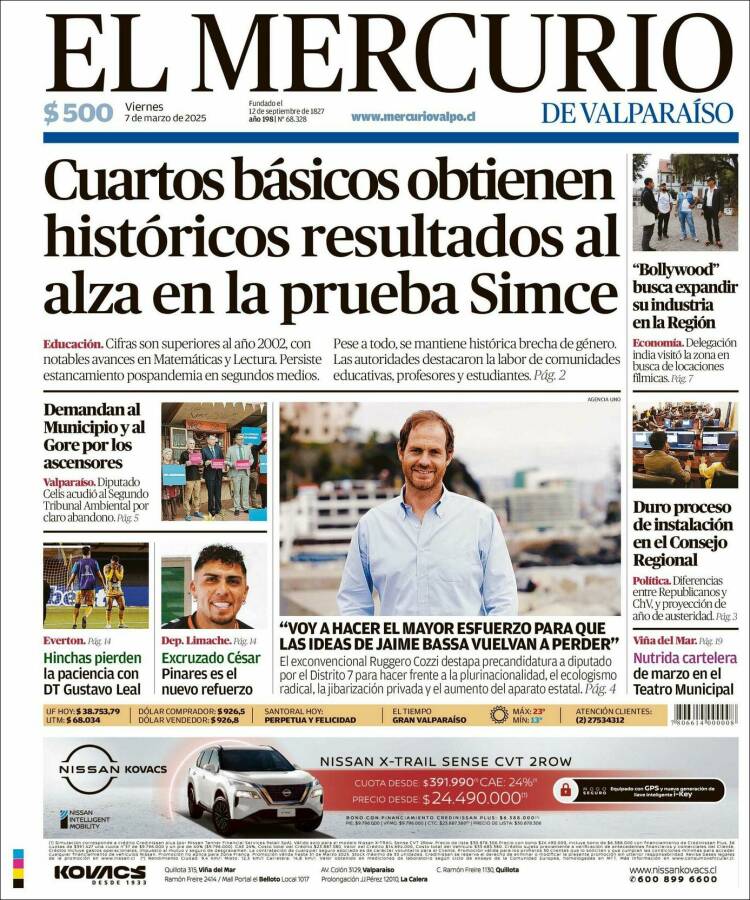 Portada de Mercurio de Valparaiso (Chile)