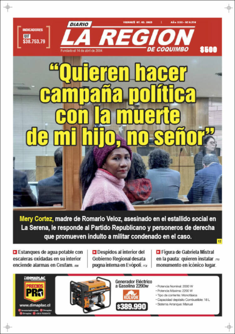 Portada de Diario La Región de Coquimbo (Chile)