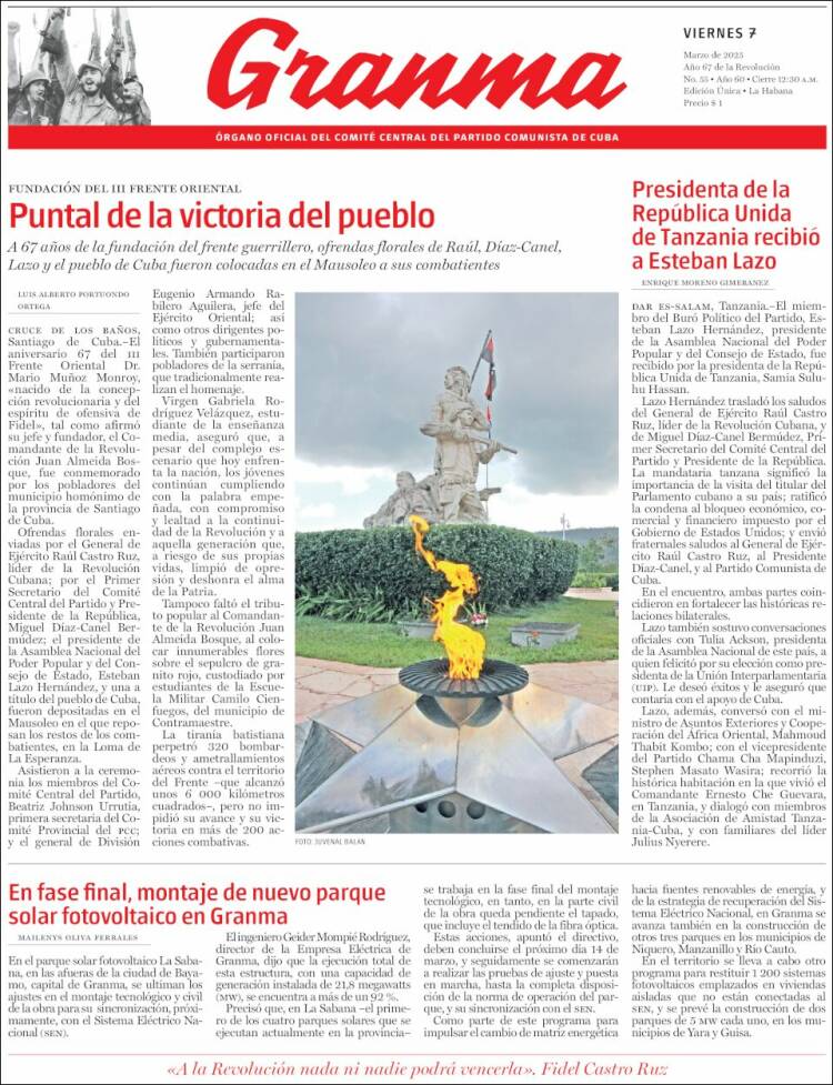 Portada de Granma (Cuba)