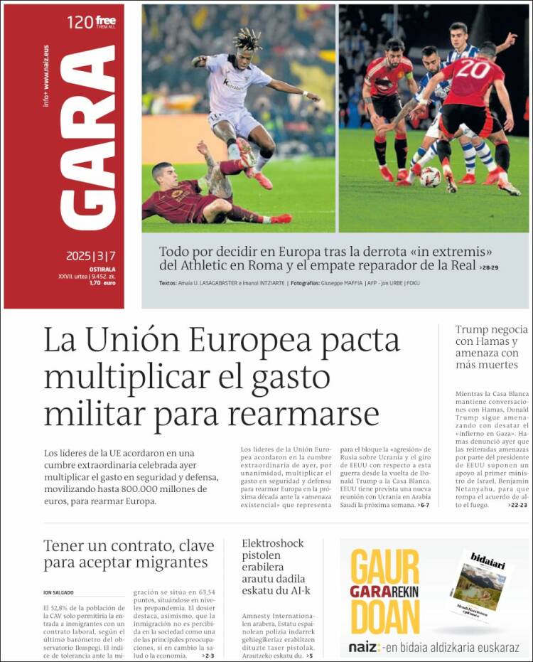 Portada de Gara (España)