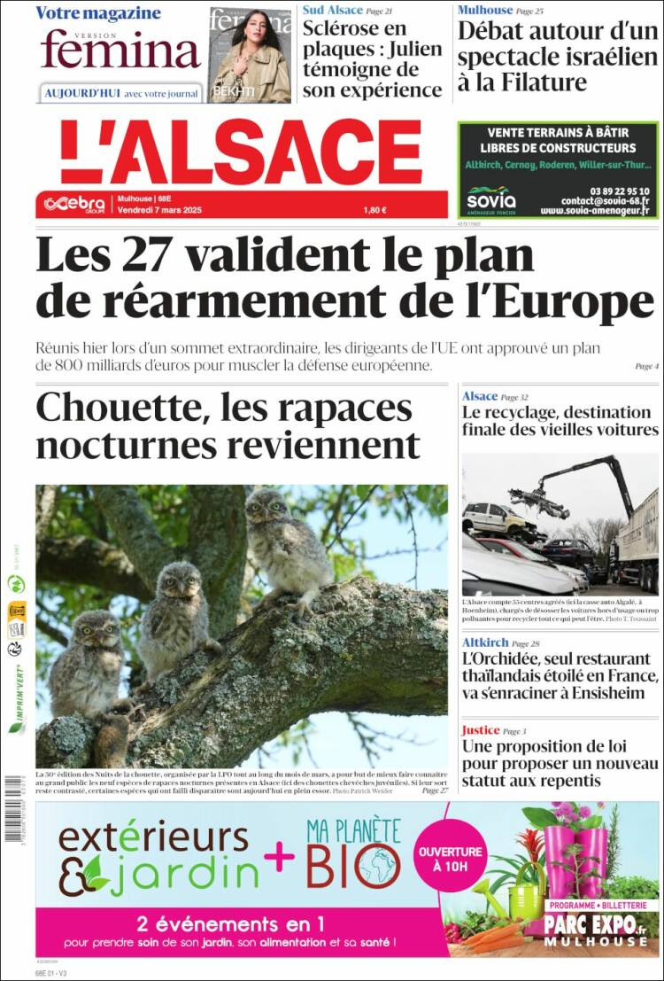 Portada de Journal L'Alsace (Francia)