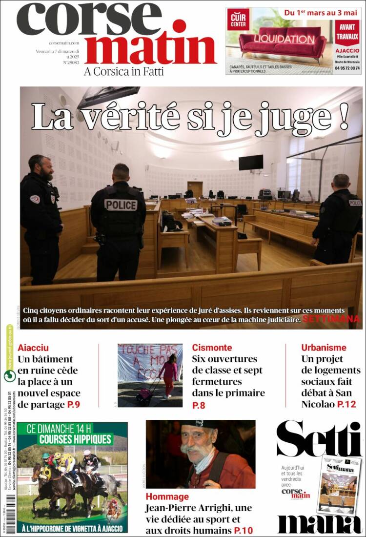 Portada de Corse-Matin (Francia)