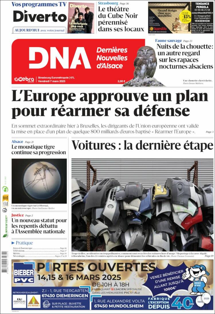 Portada de Les Dernières Nouvelles d'Alsace (Francia)