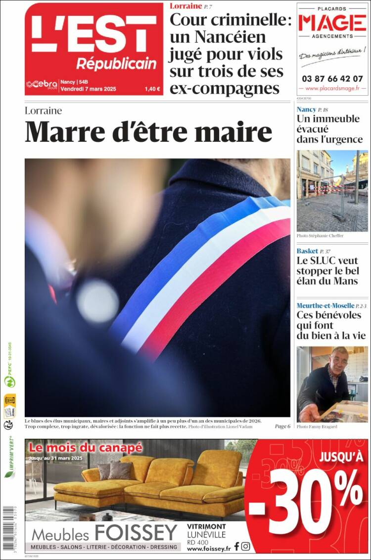 Portada de L'Est Republicain (Francia)