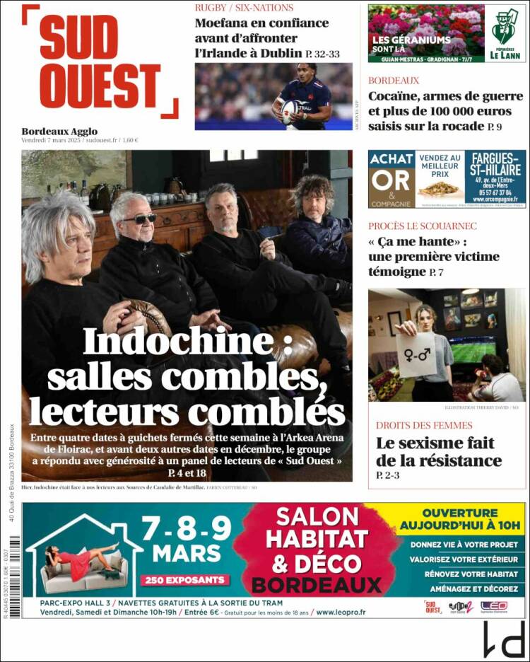 Portada de Sud Ouest (Francia)