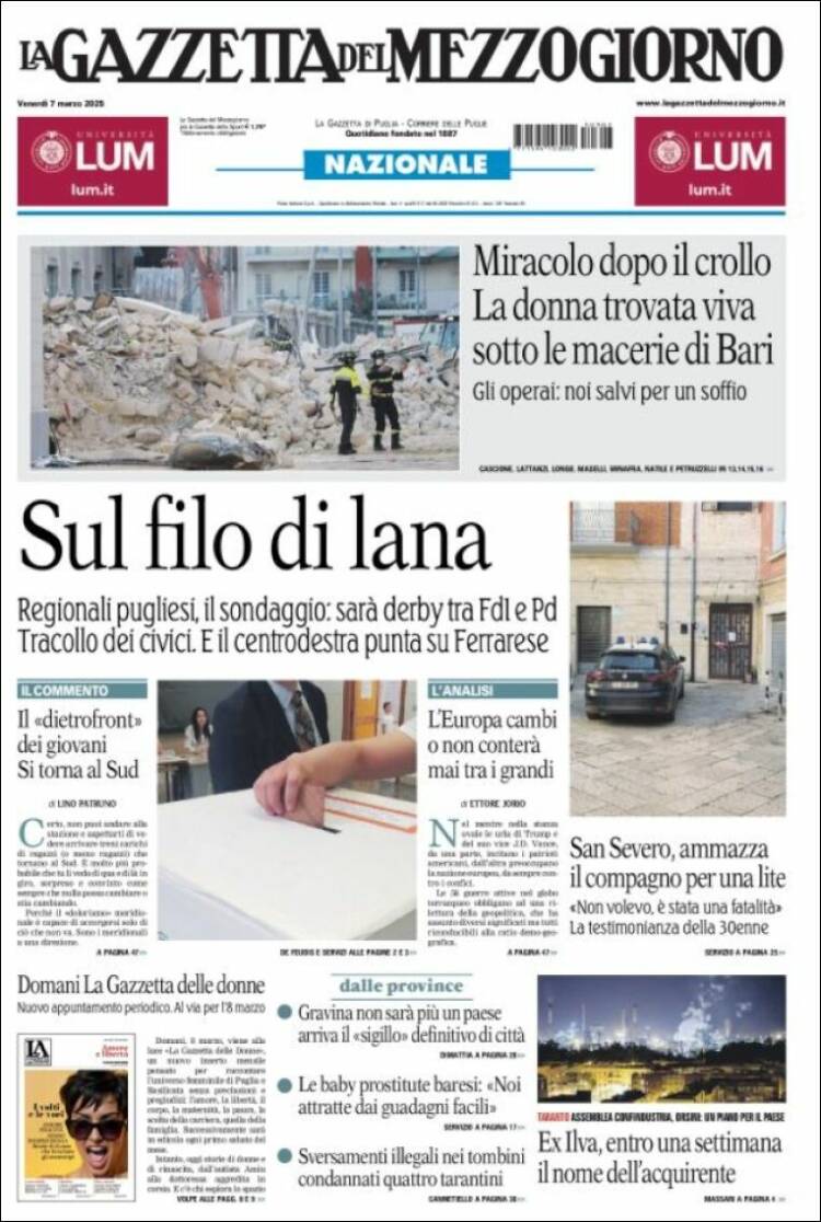 Portada de La Gazzetta del Mezzogiorno (Italia)