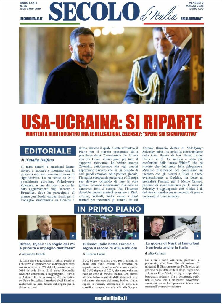 Portada de Secolo d'Italia (Italia)