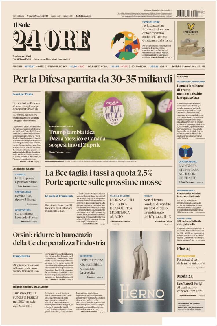 Portada de Il Sole 24 ORE (Italia)