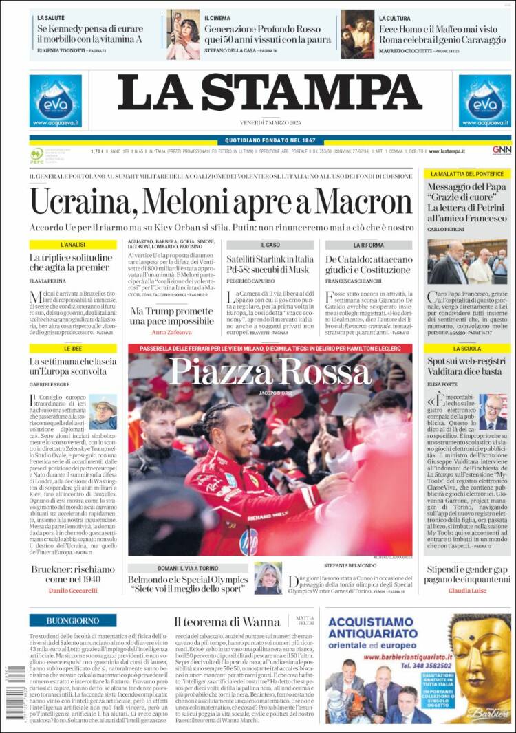 Portada de La Stampa (Italia)