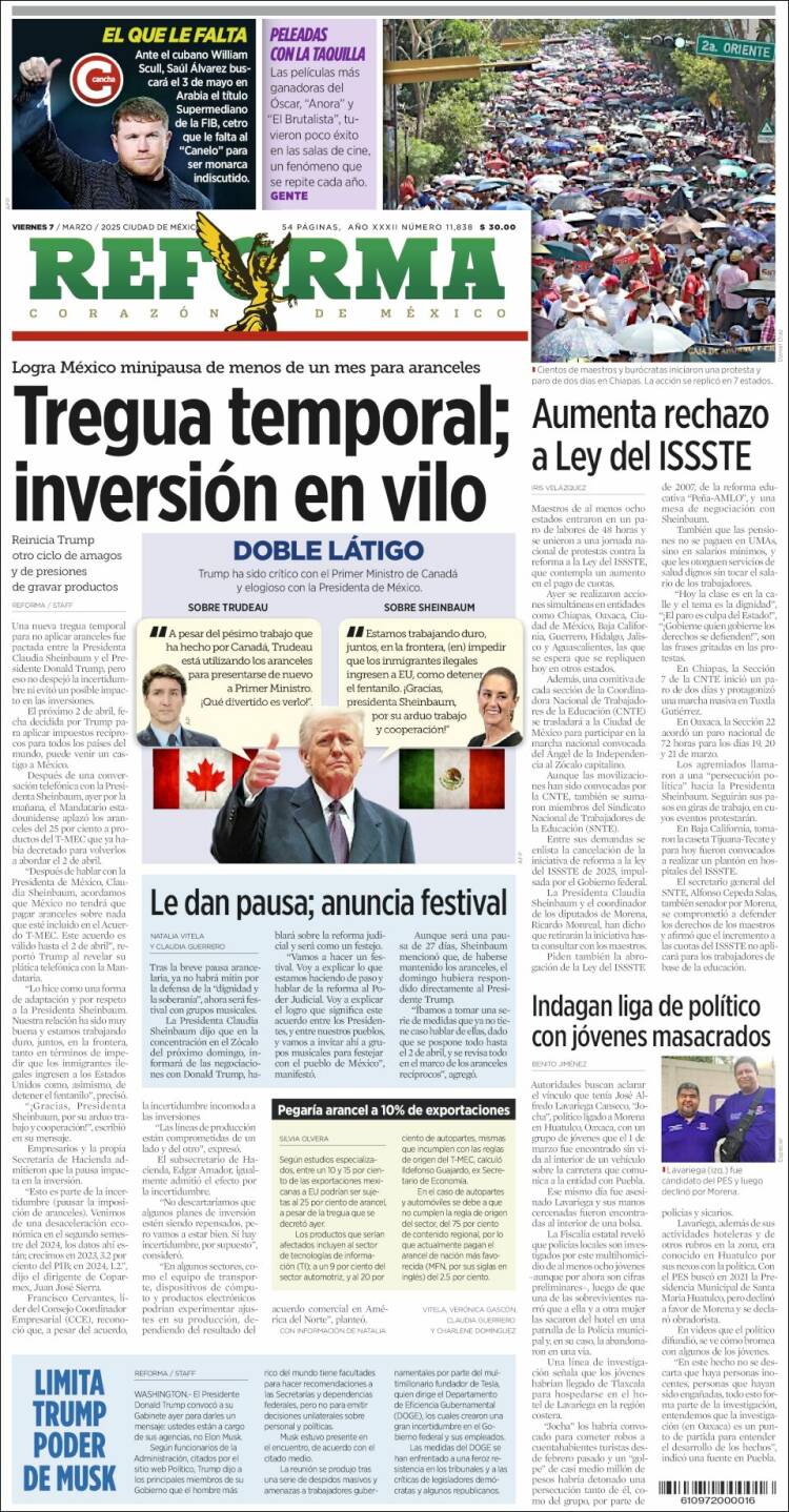 Portada de Reforma (México)