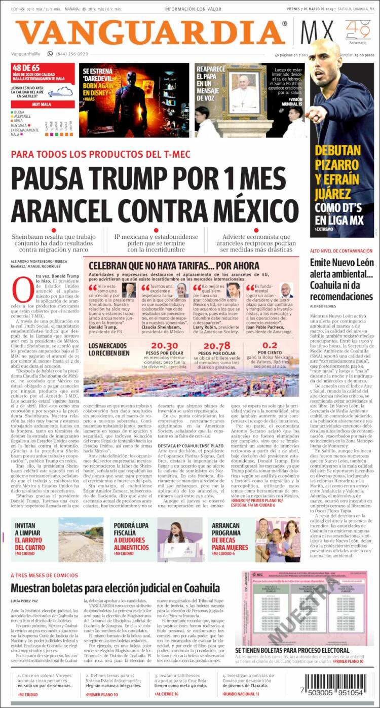 Portada de Vanguardia (México)