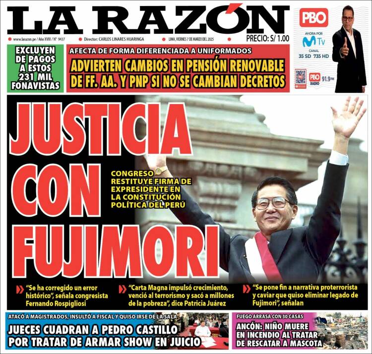 Portada de La Razón (Per&uacute;)