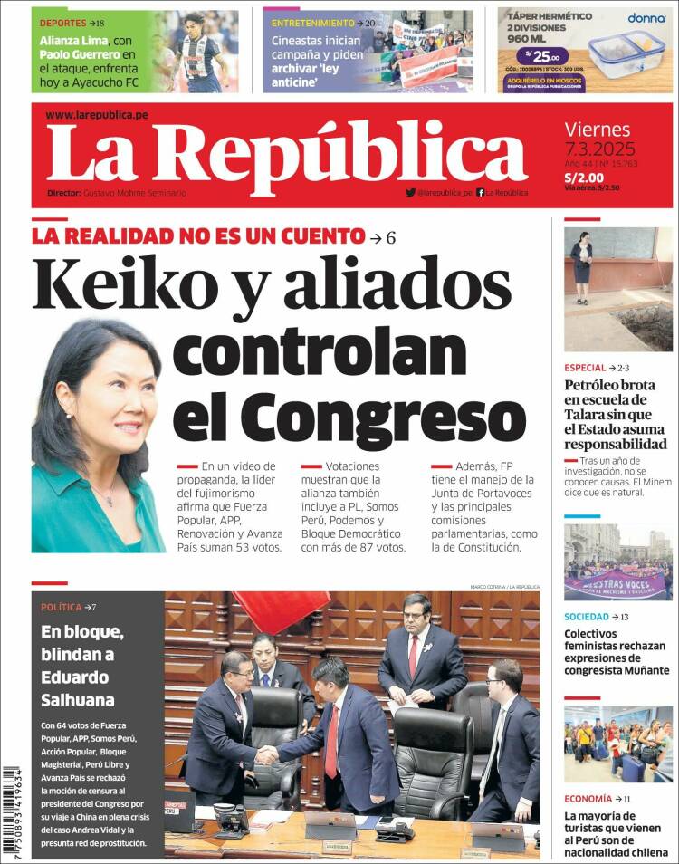 Portada de La Republica (Per&uacute;)