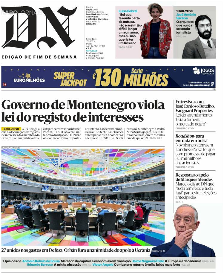 Portada de Diário de Noticias (Portugal)