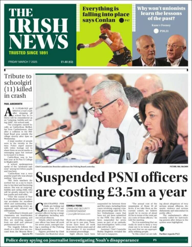 Portada de Irish News (Reino Unido)