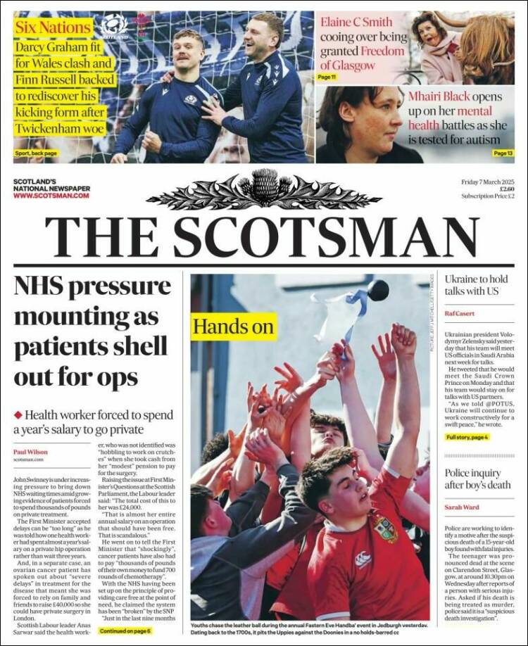 Portada de The Scotsman (Reino Unido)