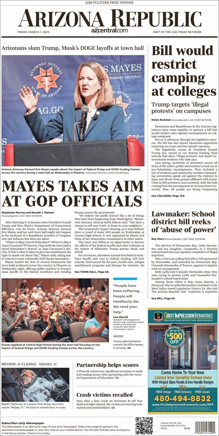 Portada de Arizona Republic News (USA)