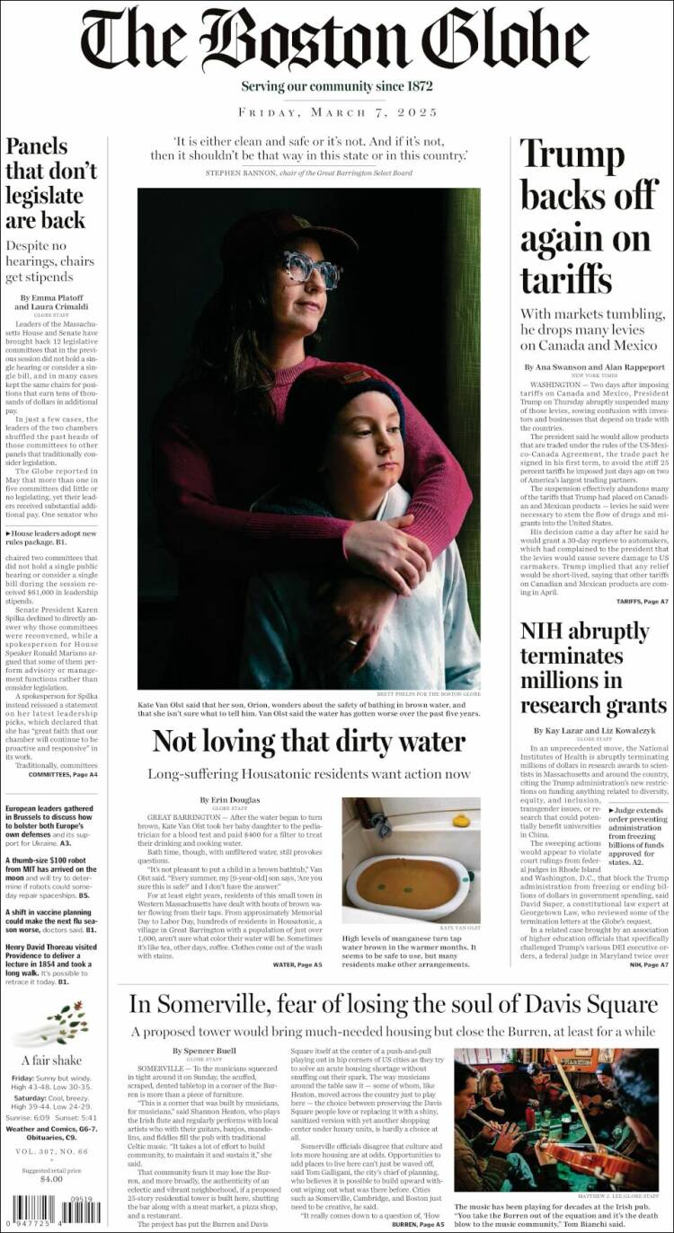 Portada de Boston Globe (USA)