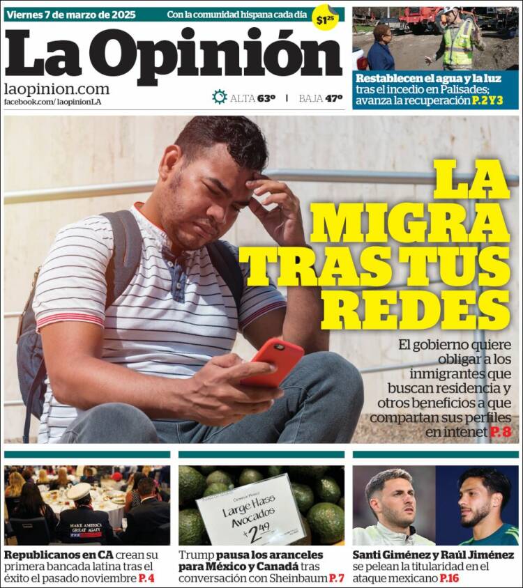 Portada de La Opinión (USA)