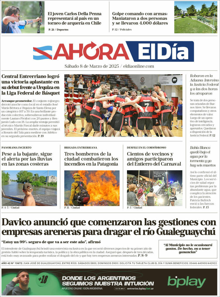 Portada de El Día de Gualeguaychú (Argentina)