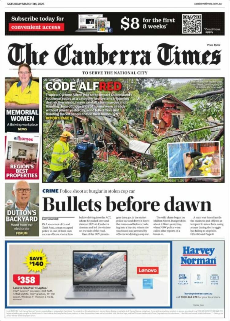 Portada de The Canberra Times (Australia)