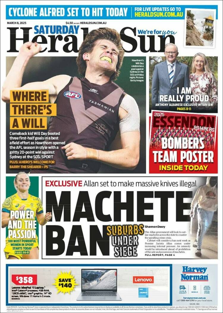 Portada de Herald Sun (Australia)