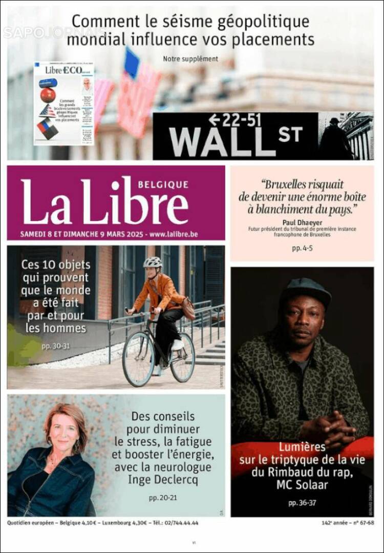 Portada de La Libre.be (Bélgica)