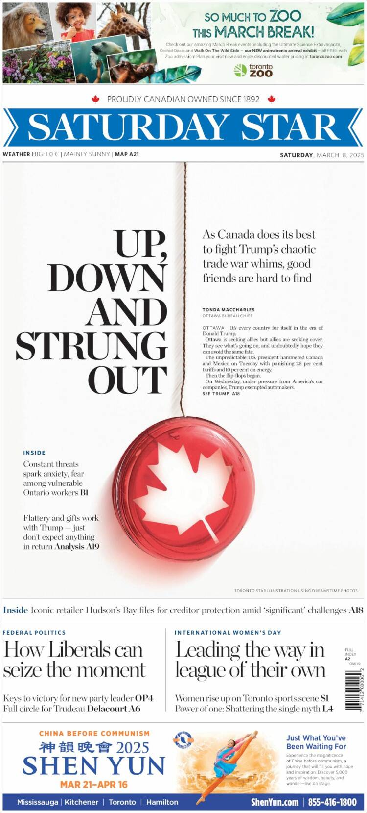 Portada de The Toronto Star (Canadá)