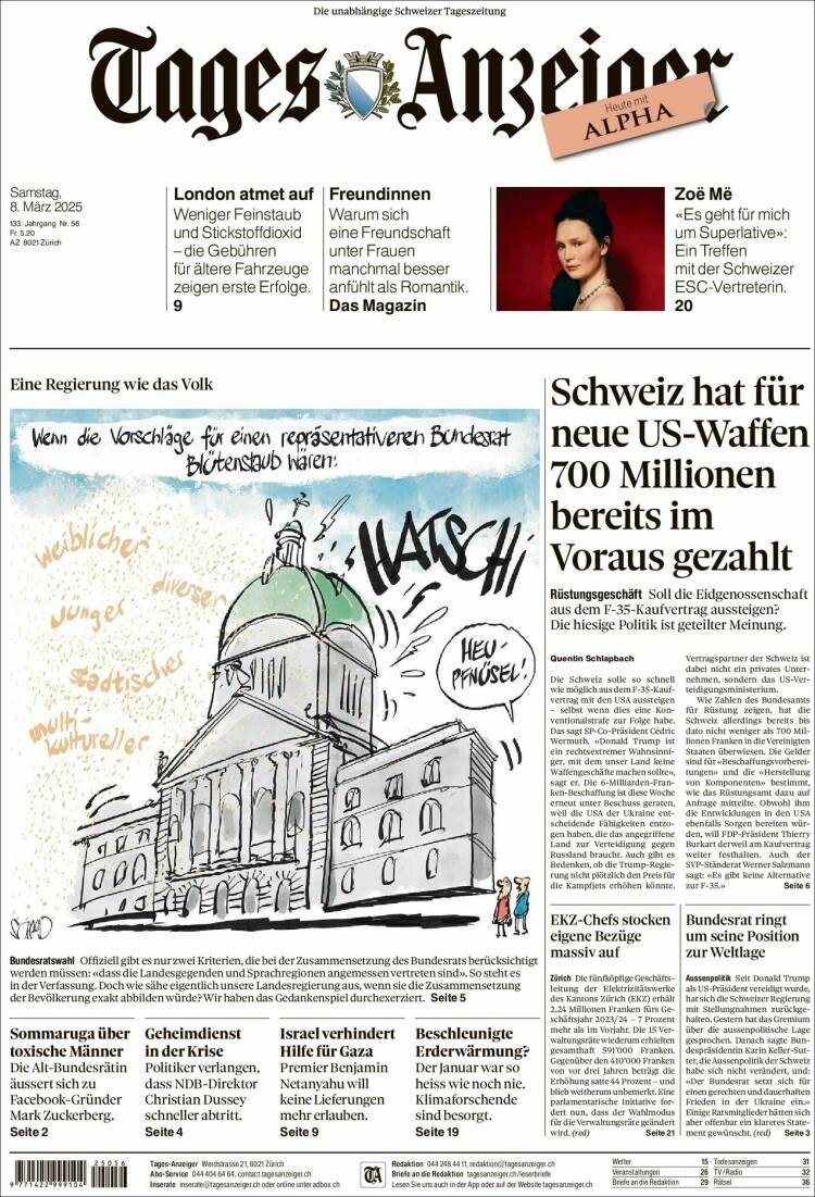 Portada de Tages-Anzeiger (Suiza)