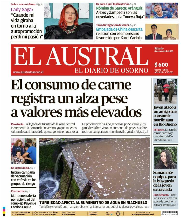 Portada de El Austral de Osorno (Chile)