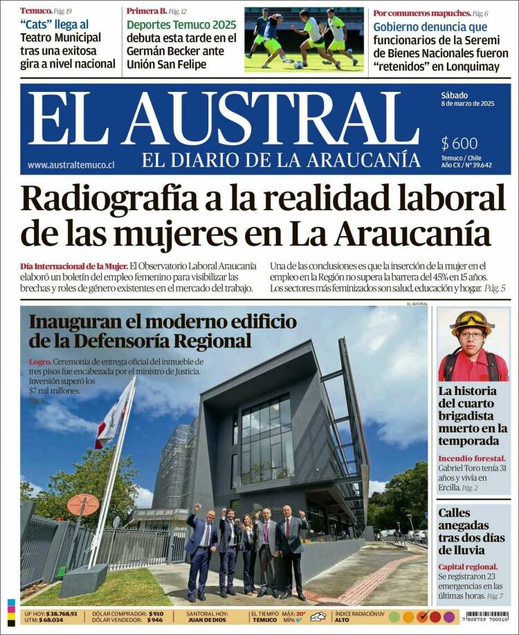 Portada de El Austral de Temuco (Chile)