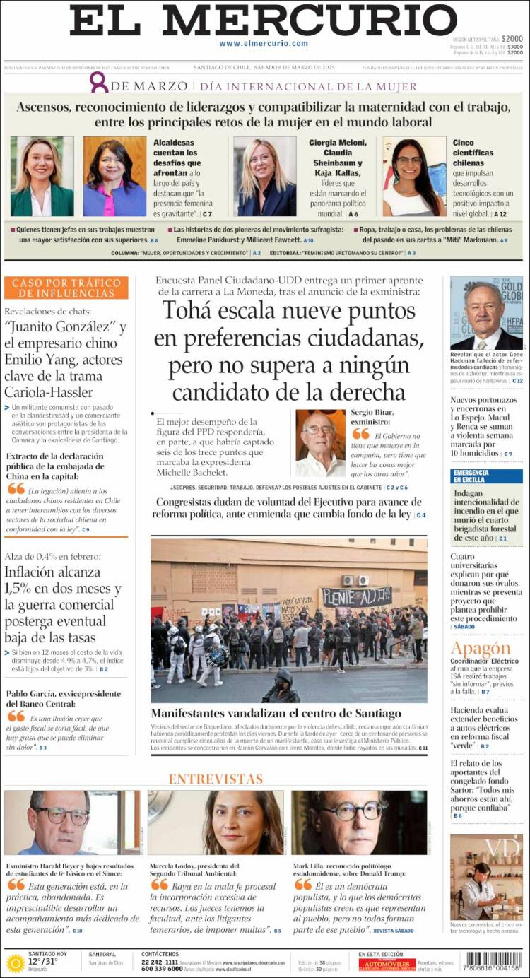 Portada de El Mercurio (Chile)